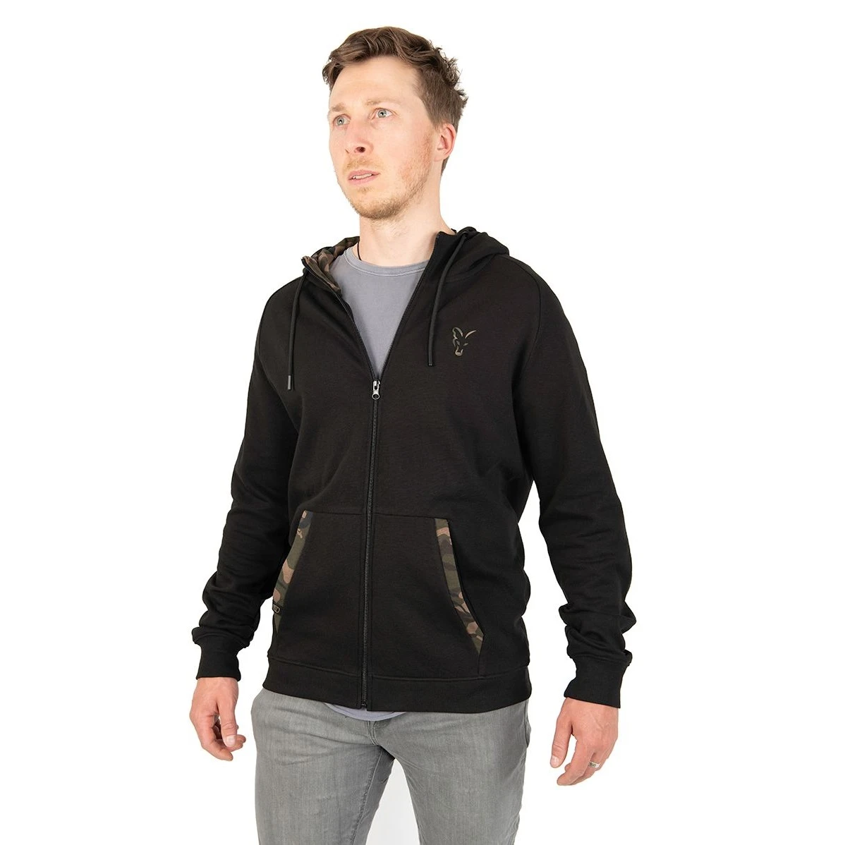 Fox LW Black/Camo Print Zip Hoody